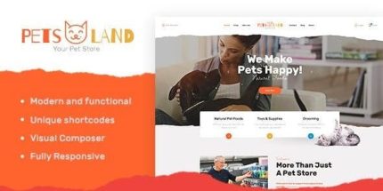 Pets Land - Domestic Animals Shop & Veterinary WordPress Theme