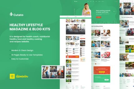 Cutato - Healthy Lifestyle Magazine & Blog Template Kit for Elementor