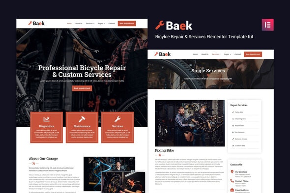 Baek – Bicycle Repair & Service Elementor Template Kit
