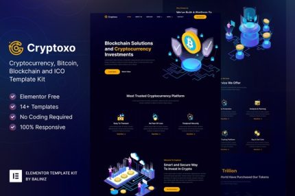 Cryptoxo - Cryptocurrency Blockchain & Bitcoin Elementor Template Kit