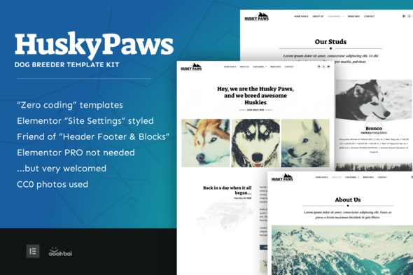 HuskyPaws – Dog Breeder Elementor Template Kit
