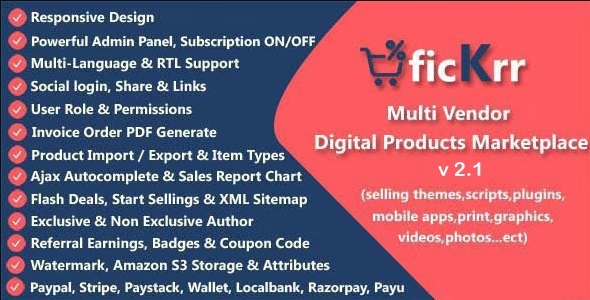 ficKrr 4.4 – Multi Vendor Digital Products Marketplace with Subscription ON / OFF