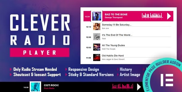 CLEVER HTML5 Radio Player With History 2.5.1 – Elementor Addon