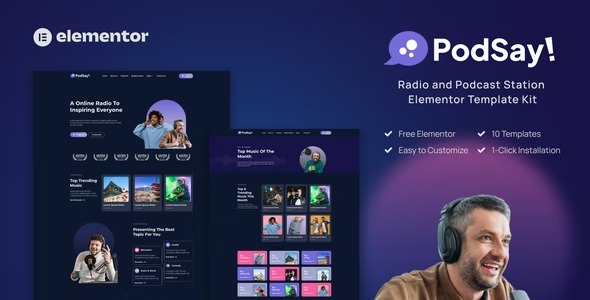 PodSay - Radio & Podcast Station Elementor Template Kit