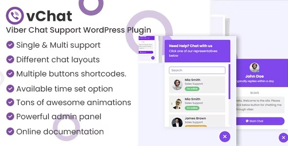 vChat 2.0.0 – Viber Chat Support WordPress Plugin