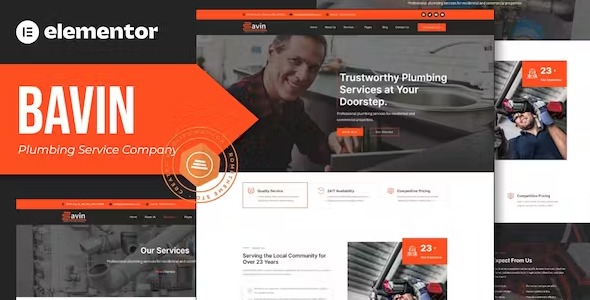 Bavin - Plumbing Service Company Elementor Template Kit