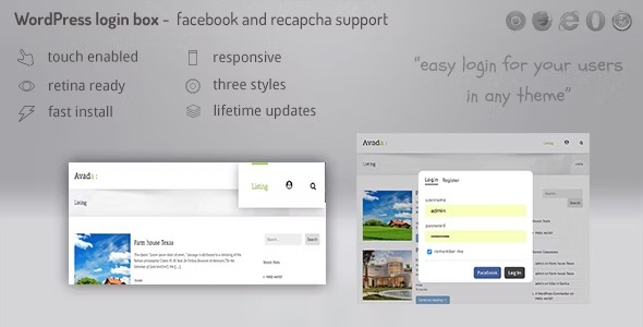 Login lightbox wordpress 1.0.0 – easy login / register with facebook, buddypress and recapcha support