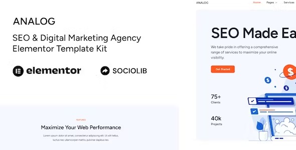 Analog  – SEO & Digital Marketing Agency Elementor Template Kit