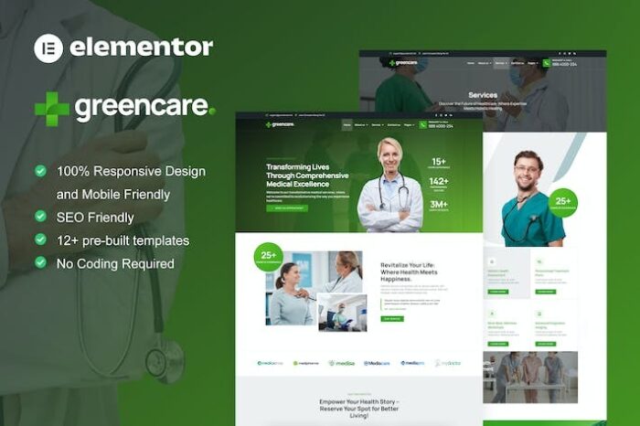 GreenCare - Medical Services Elementor Pro Template Kit