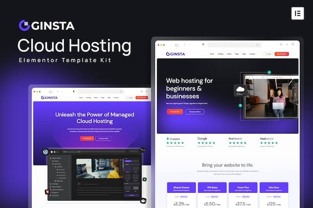 Ginsta - Cloud Hosting Company Elementor Template Kit