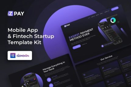 Izpay - Mobile App & Fintech Startup Elementor Template Kit