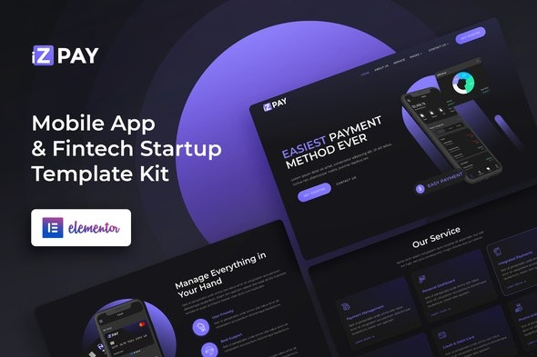 Izpay - Mobile App & Fintech Startup Elementor Template Kit