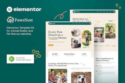 PawsNest - Animal Shelter & Pet Rescue Elementor Template Kits