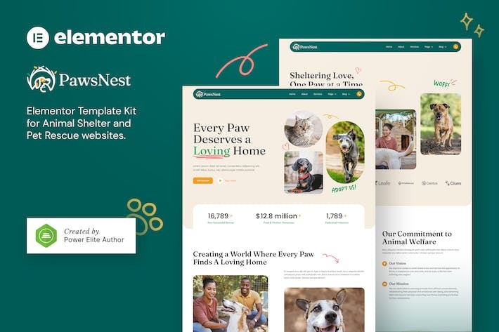 PawsNest - Animal Shelter & Pet Rescue Elementor Template Kits
