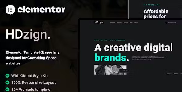 Hdzign - Dark Digital Agency Elementor Template Kit