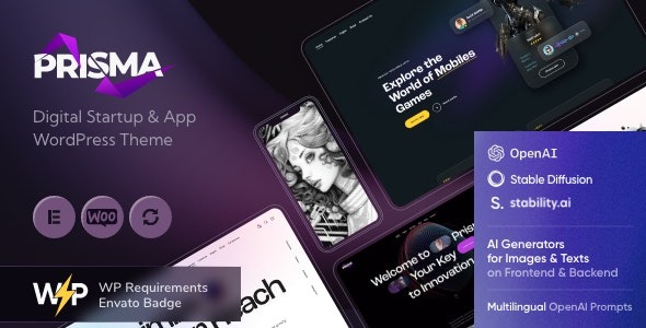 Prisma 1.17.0 – Digital Startup & App WordPress Theme + AI