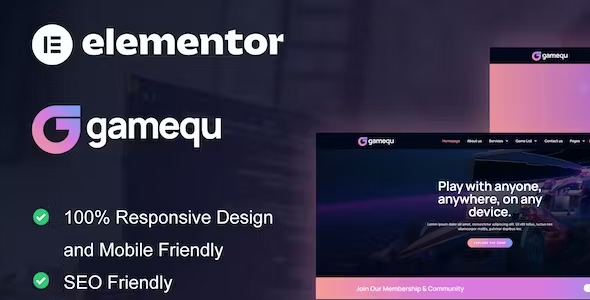 Gamequ 1.0 – Game Publisher Elementor Pro Template Kit