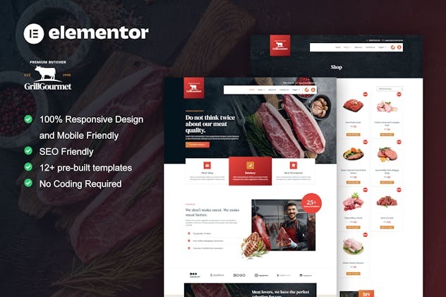 GrillGourmet 1.0 – Butcher & Meat Shop Elementor Template Kit