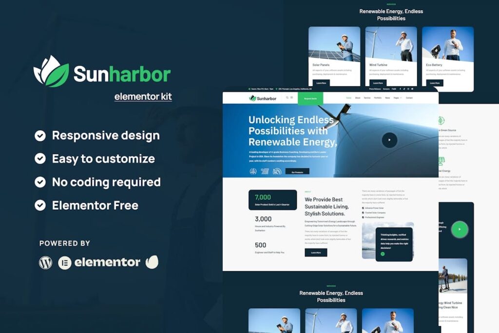 SunHarbor 1.0 – Solar and Renewable Energy Elementor Template Kit