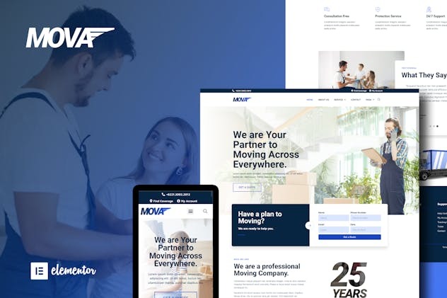 Mova 1.0 – Moving Company Elementor Template Kit