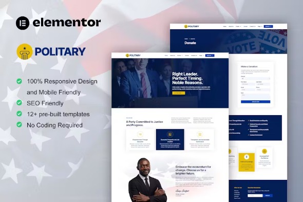 Politary 1.0 – Politician & Public Servant Elementor Pro Template Kit
