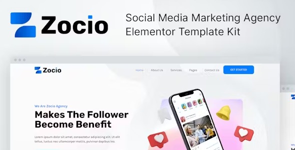 Zocio 1.0 – Social Media Marketing Agency Elementor Template Kit