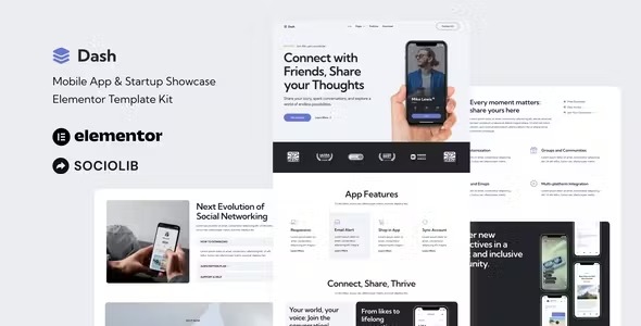 Dash 1.0.0 – Mobile App & Startup Showcase Elementor Template Kit
