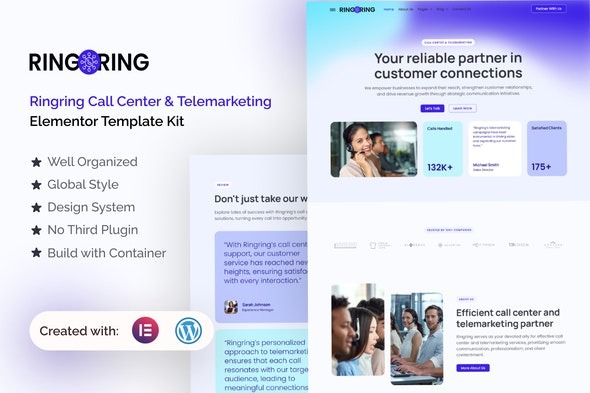 Ringring 1.0.0 – Call Center & Telemarketing Elementor Pro Template Kit