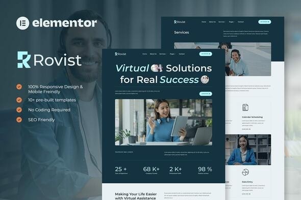 Rovist 1.0.1 – Virtual Assistant Service Elementor Template Kit