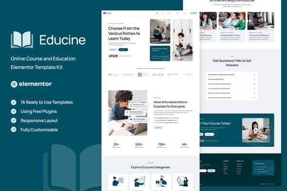 Educine 1.0 – Online Course & Education Elementor Template Kit
