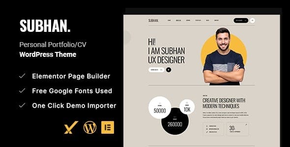 Subhan 1.0.0 – Personal Portfolio/CV WordPress Theme