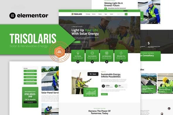 Trisolaris 1.0 – Solar & Renewable Energy Elementor Template Kit