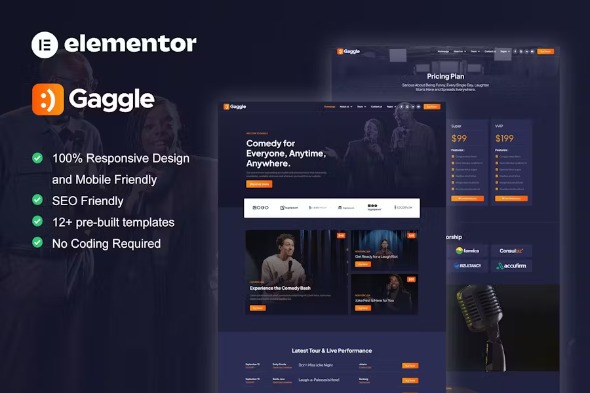 Gaggle LATEST – Comedian & Entertainment Show Elementor Pro Template Kits