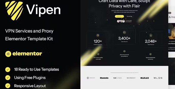 Vipen 1.0 – VPN Services & Proxy Elementor Template Kit