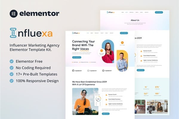 Influexa 1.0 – Influencer Marketing Agency Elementor Template Kit