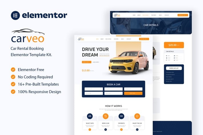 Carveo 1.0 – Car Rental Elementor Template Kit