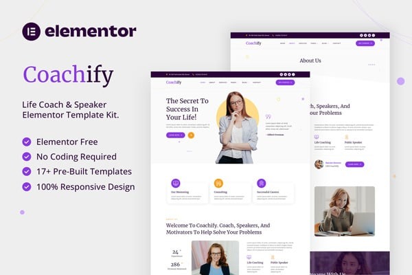 Coachify 1.0 – Kit de plantillas Elementor para Life Coach y Speaker