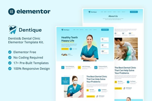 Dentique 1.0 – Dentist & Dental Clinic Elementor Template Kit