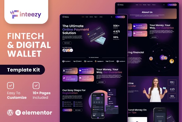 Finteezy  – Fintech Startup & Digital Wallet Elementor Template Kits