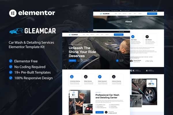 Gleamcar 1.0 – Car Wash & Detailing Service Elementor Template Kit
