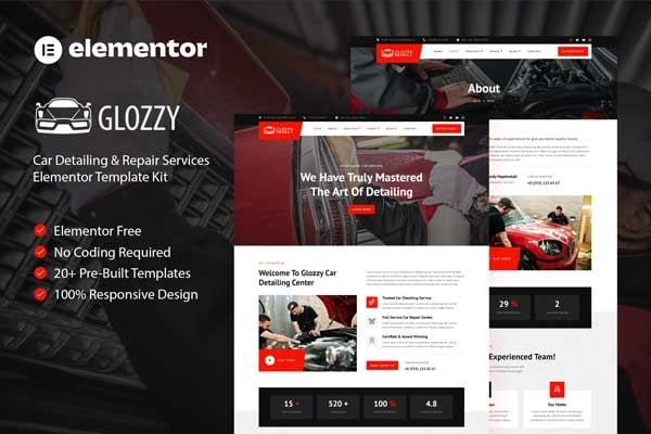 Glozzy 1.0 – Car Detailing & Repair Service Elementor Template Kit