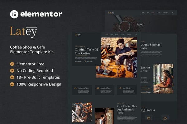 Latey 1.0 – Coffee Shop & Cafe Elementor Template Kit