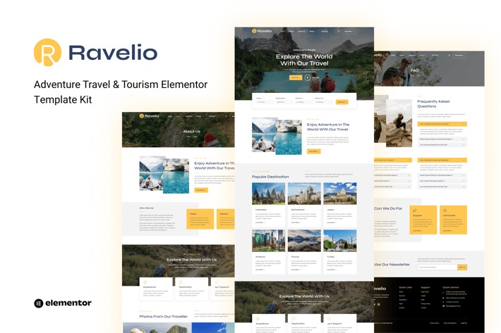 Ravelio 1.0 – Adventure Travel & Tourism Elementor Template Kit