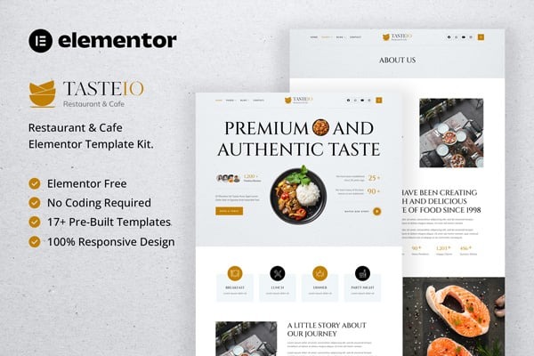 Tasteio 1.0 – Restaurant & Cafe Elementor Template Kit