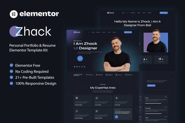 Zhack 1.0 – Personal Portfolio & Resume Elementor Template Kit