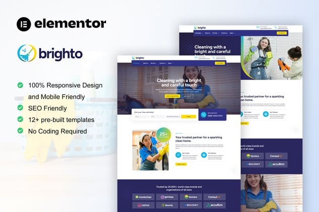 Brighto 1.0 – Cleaning Service Company Elementor Pro Template Kit