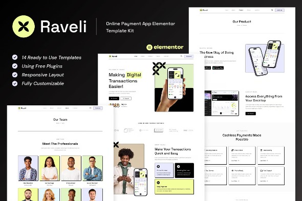 Raveli  – Online Payment App Elementor Template Kits