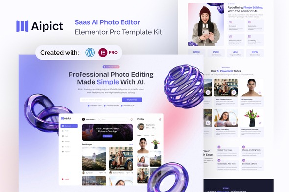 Aipict 1.0 – Saas AI Photo Editor Website Elementor Pro Template Kit