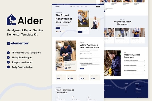 Alder 1.0 – Handyman & Repair Service Elementor Template Kit