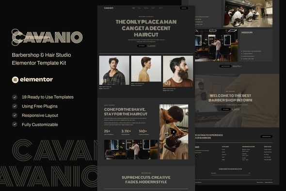 Cavanio 1.0 – Barbershop & Hair Studio Elementor Template Kit
